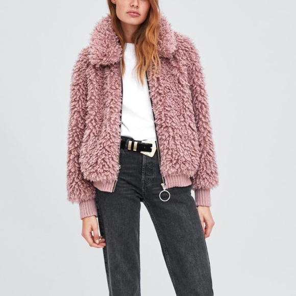 Zara Jackets & Blazers - Zara pink/ lilac faux shearling bomber NWT